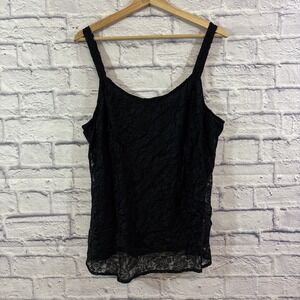 Ulla Popken Y2K Lace Tank Top Layered Black Size XL Floral Dark Romantic